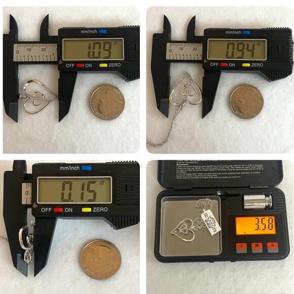 Sterling Silver 925 0.15 CTTW Diamond Heart In Heart Pendant Necklace 18" Chain - Picture 10 of 16